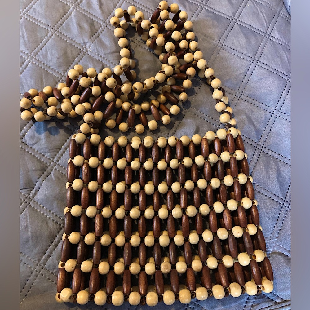 wooden boho beaded crossbody bag